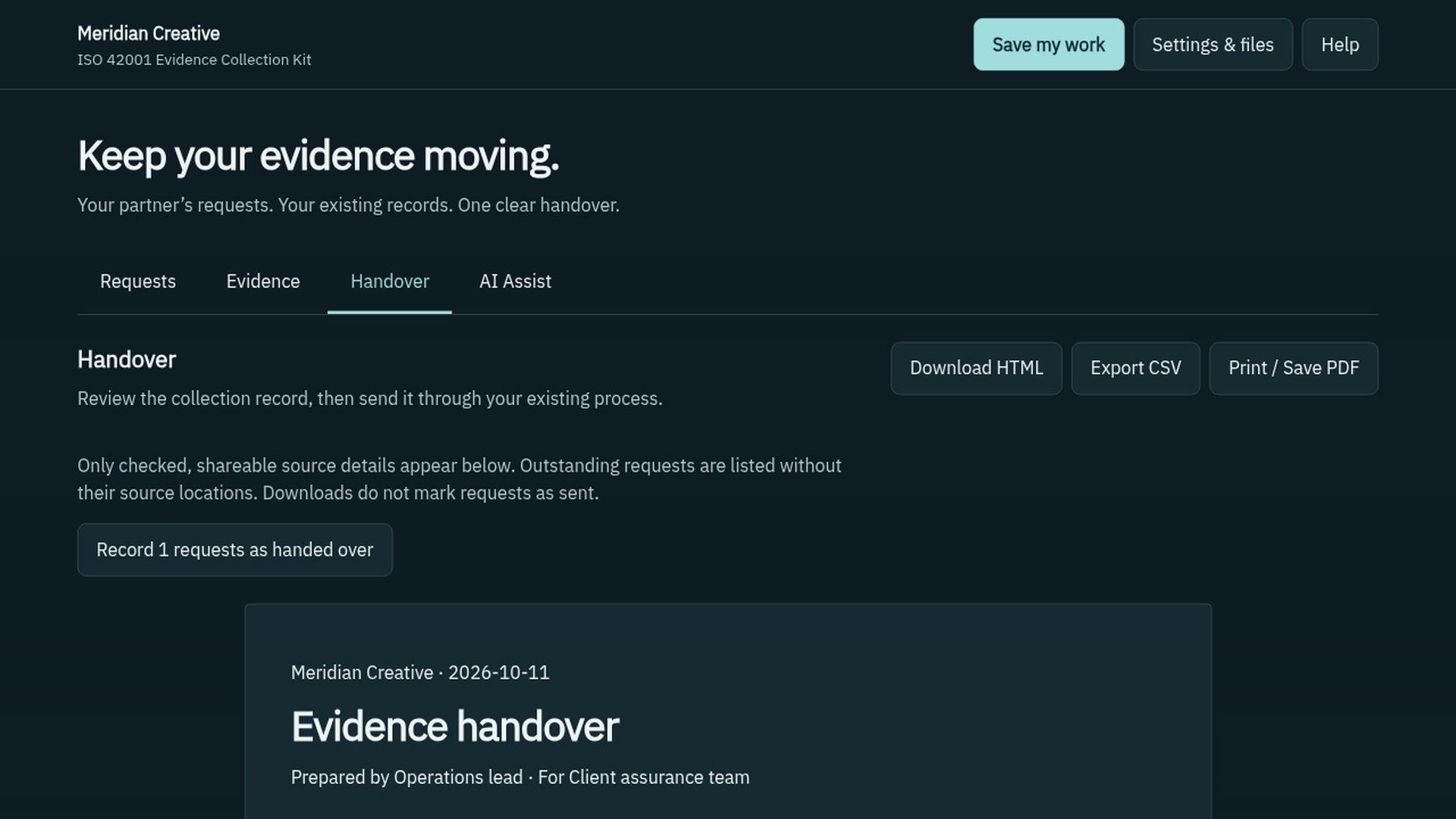 Still from the ISO 42001 Evidence Collection Kit video, with a fictional example company